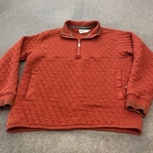 Wellen Sweater Mens Large Rust Red Quilted Quarter Zip Pullover Organic Cotton